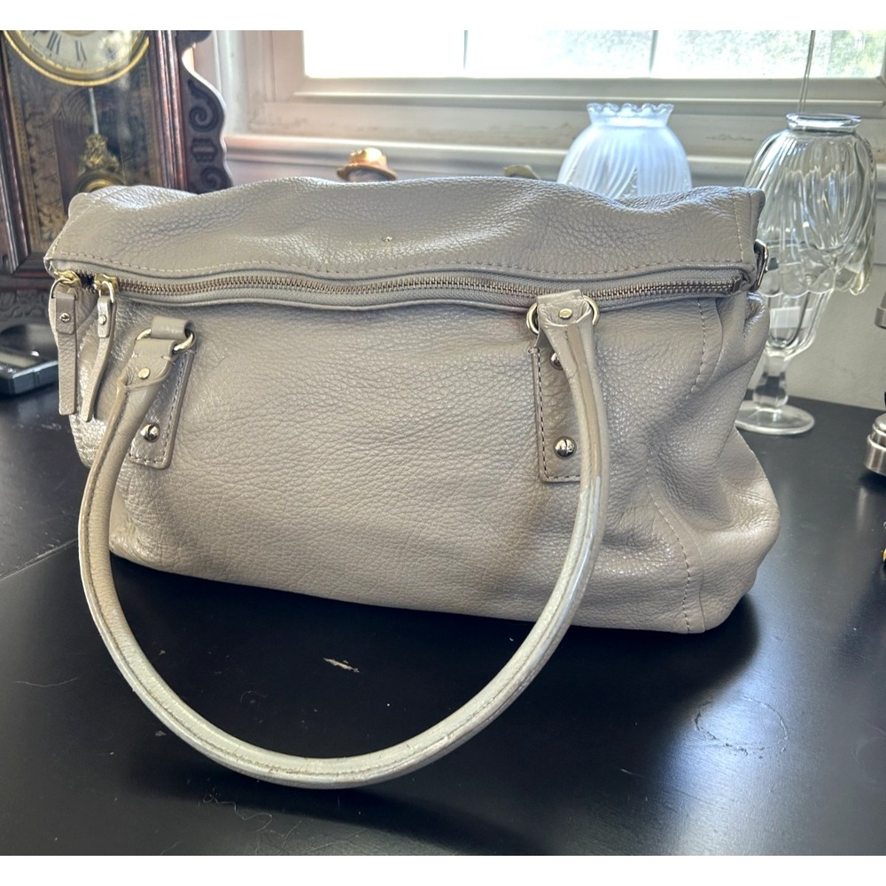 Kate Spade New York Beige Leather Foldover Shoulder Bag Stripe Interior READ